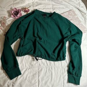 F21 Hunter Green Cropped Sweatshirt